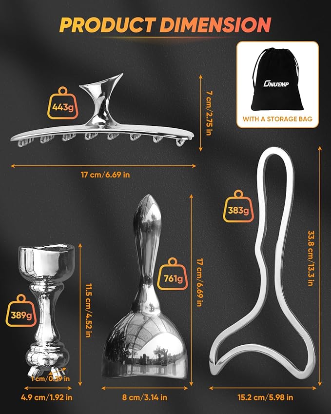 ONUEMP Stainless Steel Therapy Massage Tools, Gua Sha Scraping Body & Face Massager, Maderoterapia Kit Colombiana for Ice Body Sculpting, Lymphatic Drainage, Cellulite Remover, Relieve Sore Muscle