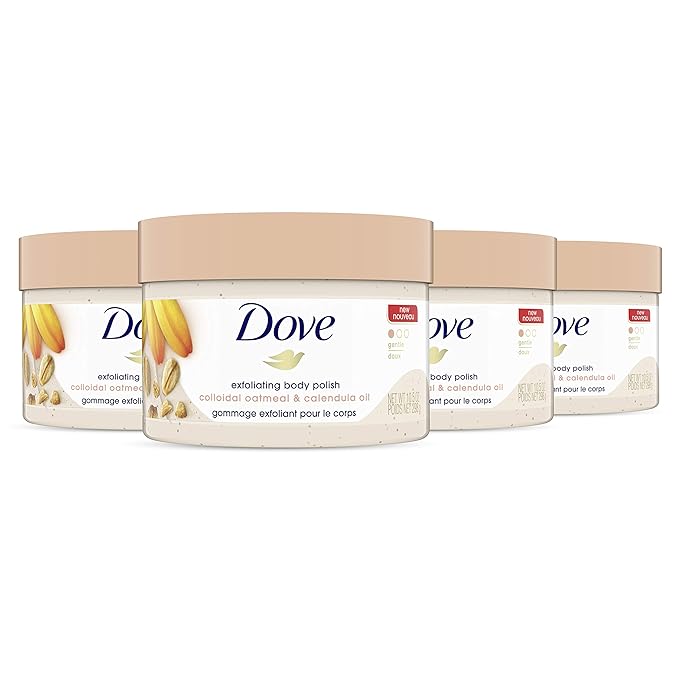 Dove Scrub for Silky Skin Oatmeal & Calendula Oil Body Scrub Exfoliates & Gives Lasting Nourishment 10.5 oz 4 Count