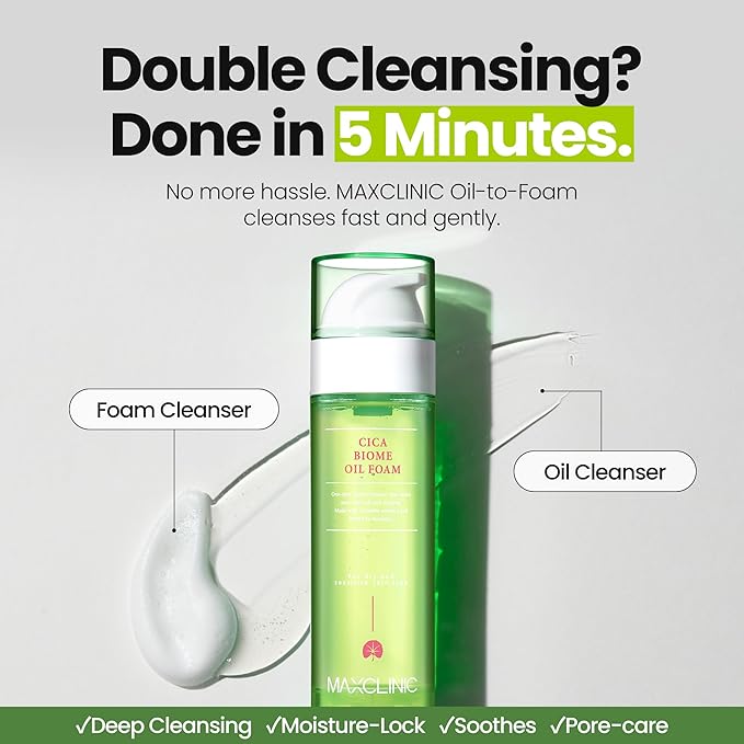[K-Beauty] Cica Biome Oil to Foam - All-in-One Korean Face Wash OilBased Foaming Facial Cleanser - Deeply Hydrating & Moisturizing Makeup Deep Cleansing Oil for Sensitive Skin (3.88 fl oz)