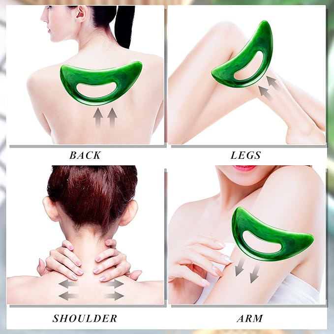 BBTO 2 Pcs Body Gua Sha Tool Large Resin Scraping Tools with Handle for Back, Neck, Face, Leg - Lymphatic Drainage, Cellulite Removal, Muscle Relief (Green)