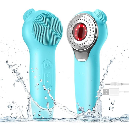 Landmore Silicone Face Scrubber, Waterproof Facial Cleansing Brush with Red Light Thermal Massage, Electric Face Scrubber with Nose Scrubber Exfoliator for Women/Men Deep Cleansing, Power Exfoliating