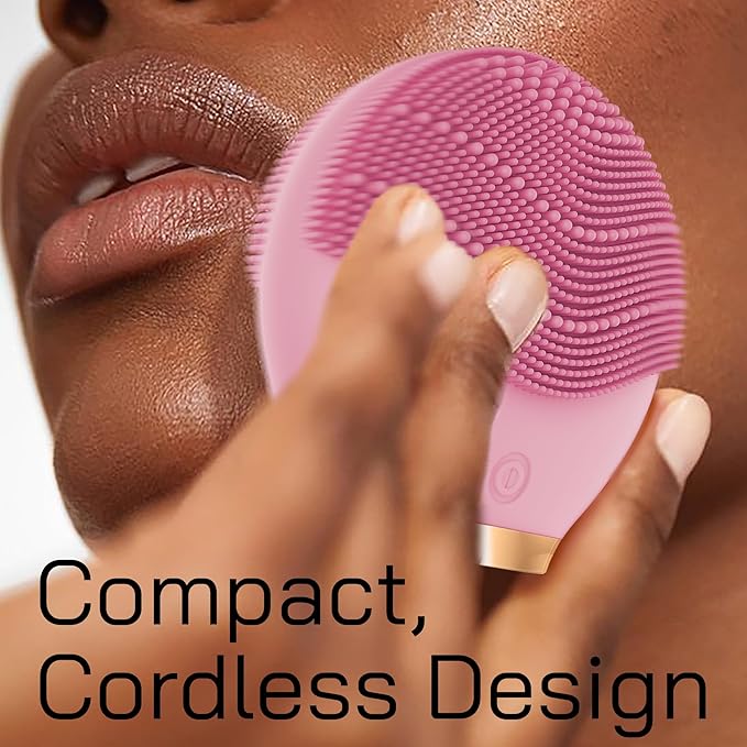 Bella Ciao Facial Cleansing Brush and Massager, Silicone Face Exfoliator - Cordless, Soft, Vibrating Face Brush, Facial Cleanser for Women, Pore Cleaner - Splashproof, Battery Operated, Pink