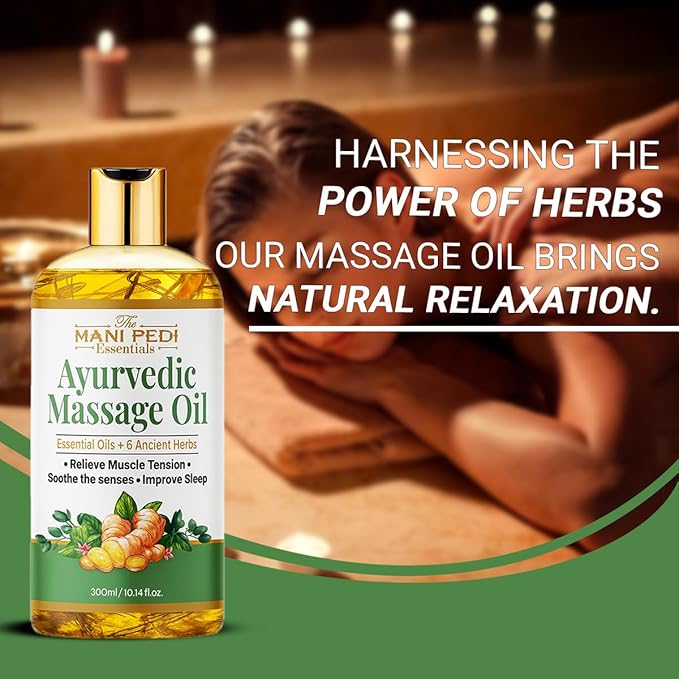 Ayurvedic Massage Oil enriched with Clove, Almond, Lemongrass & Lavender Oils & 6 Ancient Herbs. Relieves Muscle Tensions, Calms Nerves, Soothes. 100% Natural 300ml