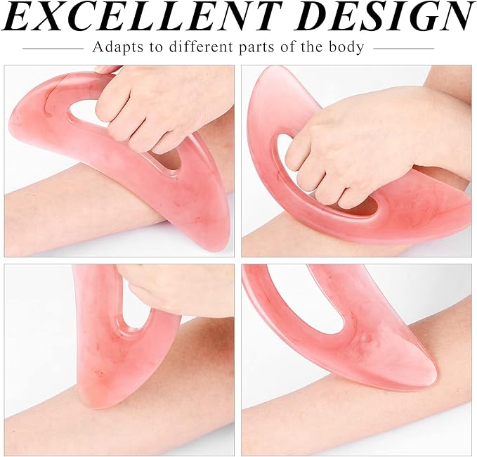 BBTO 2 Pcs Body Gua Sha Tool Large Resin Scraping Tools with Handle for Back, Neck, Face, Leg - Lymphatic Drainage, Cellulite Removal, Muscle Relief (Pink)