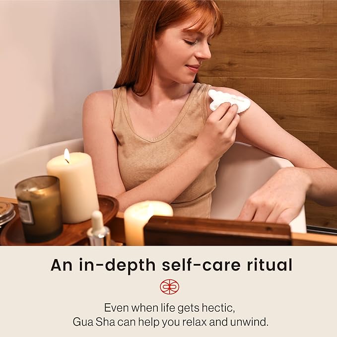 Rena Chris Gua Sha Facial Tool, Natural White Jade Stone Body Gua Sha with Exquisite Wooden Box, Large Guasha Suitable for Face Lifting, Puffiness Reducing and Whole-Body Massage, Skin Care Massager