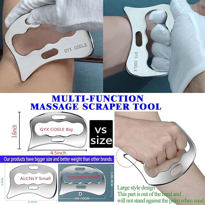 8pcs Stainless Steel Gua Sha Muscle Scraper Tool - IASTM Tool Set Great Soft Tissue Mobilization Tool- for Back, Neck, Arm, Leg, Shoulder and Whole Body Acupoints(Carry Bag)