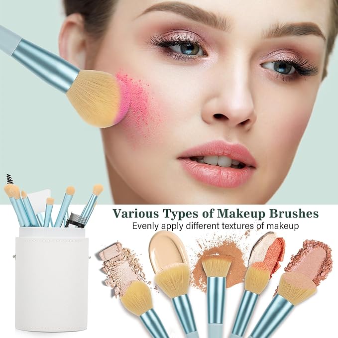 Makeup Brushes 20PCs Makeup Brush Set with Foundation Eyebrow Blending Concealer Blush Eyeshadow Contour Lash Powder Brush, Travel Make Up Brush Kit with Case & 2 Powder Puff - Baby Blue