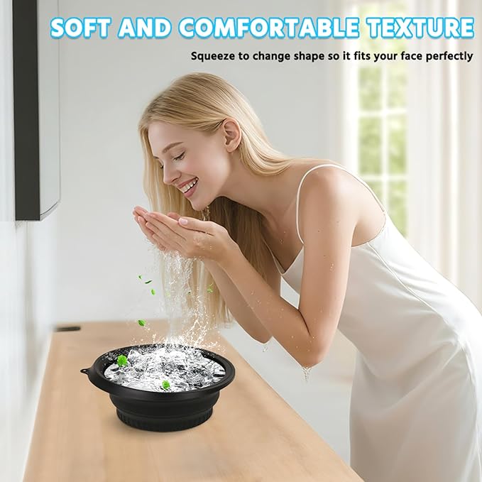 Foldable Silicone Facial Ice Bath Bowl, Ice Face Bowl with Built-in Ice Tray - for Cold Immersion Therapy, Skin Tightening and Acne Relief - Portable Cold Therapy Tool for Home and Travel (Black)