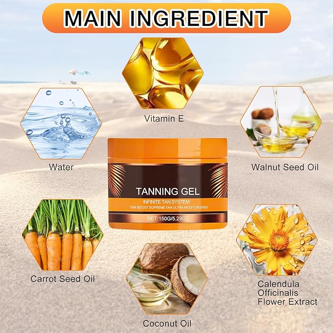 2Pcs Luxury Intensive Tanning Gel, Celyne Tanning Gel, Natural Tanning Accelerator Cream Gel, 5.29oz Celyne Tanning Cream, Brown Tanning Gel for for Sunbeds & Outdoor Sun