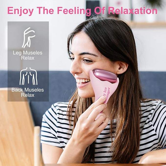 Ice Roller for Face Body, Hot Roller Ice Rollers, Facial Roller Skin Care Tool for De-puffing Soothing Face for All Skin Types, Premium Silicone Handle, Gift for Women Girls, Pink, 1 PCS