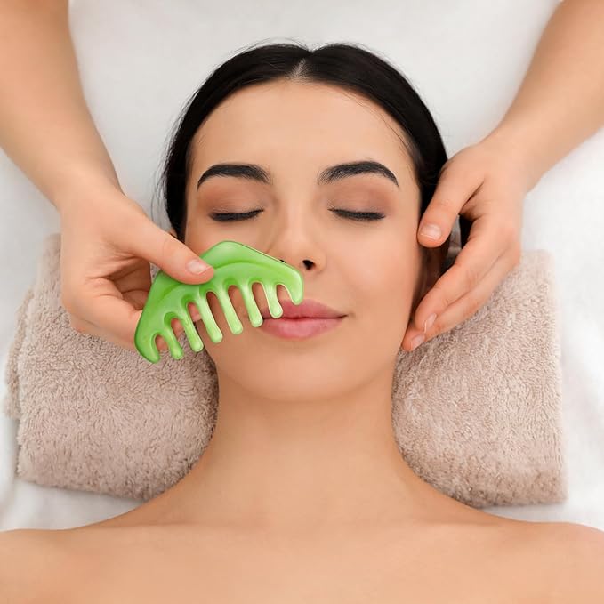 Geiserailie 2 Pieces Jade Combs Massage Stone Hair Gua Sha Scraping Scalp Comb Facial Massage Tool Multifunctional Handheld Head Tools Head Caring Therapy Mother's Day Gift (Fashion Style)