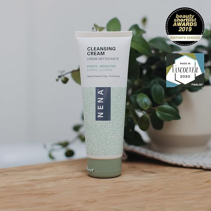 NENA Natural Face Wash for Dry Skin - Gentle Exfoliating & Anti Aging Facial Cleanser for Women with Glycolic Acid and Glacial Clay - EWG Verified - 3.5 oz.