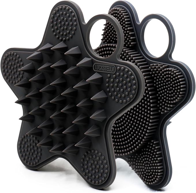 LUCKSTELLA 100% Silicone Dual-Sided Shower Brush – Star-Shaped Body Scrubber & Scalp Massager, Gentle for Hair & Skin (Charcoal)