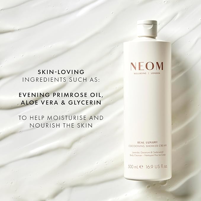 Neom- Real Luxury Cocooning Shower Cream | Lavendar, Geranium & Cedarwood (500 ml, 500 millilitre) (16.9 fl oz)