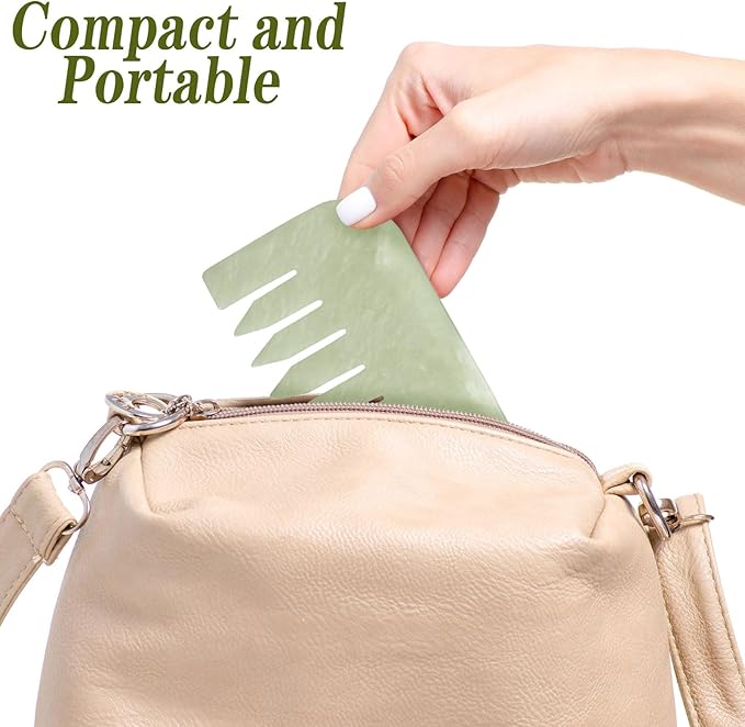 Geiserailie 2 Pieces Jade Combs Massage Stone Hair Gua Sha Scraping Scalp Comb Facial Massage Tool Multifunctional Handheld Head Tools Head Caring Therapy Mother's Day Gift(Square Style)