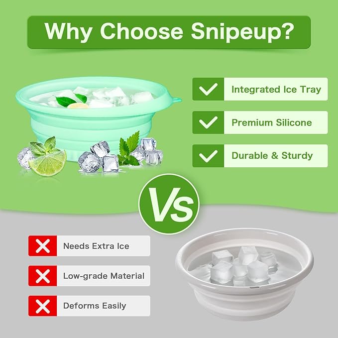 Foldable Ice Bowl with Built-In Ice Tray – Silicone Facial Ice Bath for Shrinking Pores, Boosting Circulation, Cold Plunge Skincare Gift for Men & Women (Green）