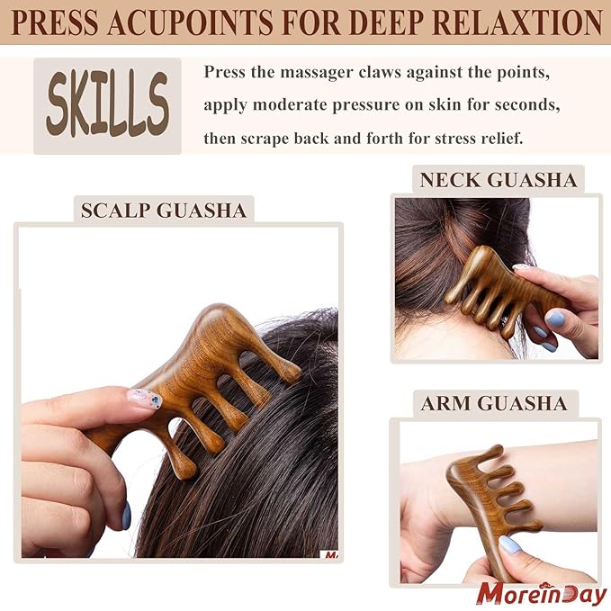 Wooden Loc Comb - Scalp Massage, Gua Sha, Sandalwood Wood Head Massager for Hair Growth, Women and Men