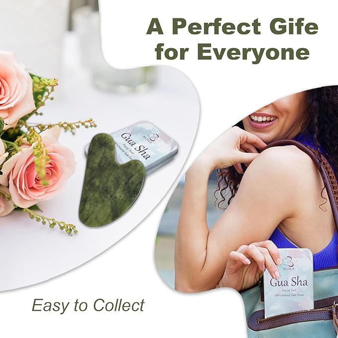 Gua Sha Facial Tools for Skin Care Massage Tools for Self Care Jade Body GuaSha Stone Spa Kit Face Sculpting Tool for Beauty Puffiness Reduction Muscle Tension Relief Jawline Sculptor Green