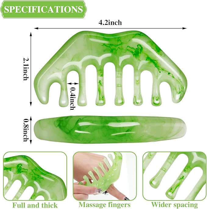 Geiserailie 2 Pieces Jade Combs Massage Stone Hair Gua Sha Scraping Scalp Comb Facial Massage Tool Multifunctional Handheld Head Tools Head Caring Therapy Mother's Day Gift(Elegant Style)