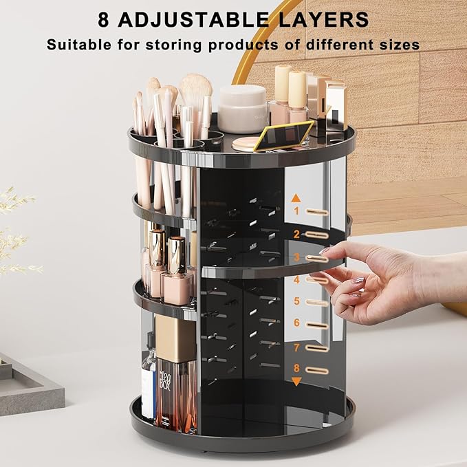 Rotating makeup organizer for vanity,