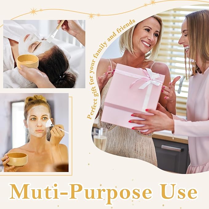 14 Pcs Bamboo Esthetician Supplies 2 Face Mask Mixing Bowls 2 Fan Brushes Esthetician 2 Flat Facial Brushes 2 Mask Spatulas 2 Facial Cream Spoons 2 Skincare Trays 2 Round Compressed Facial Sponges