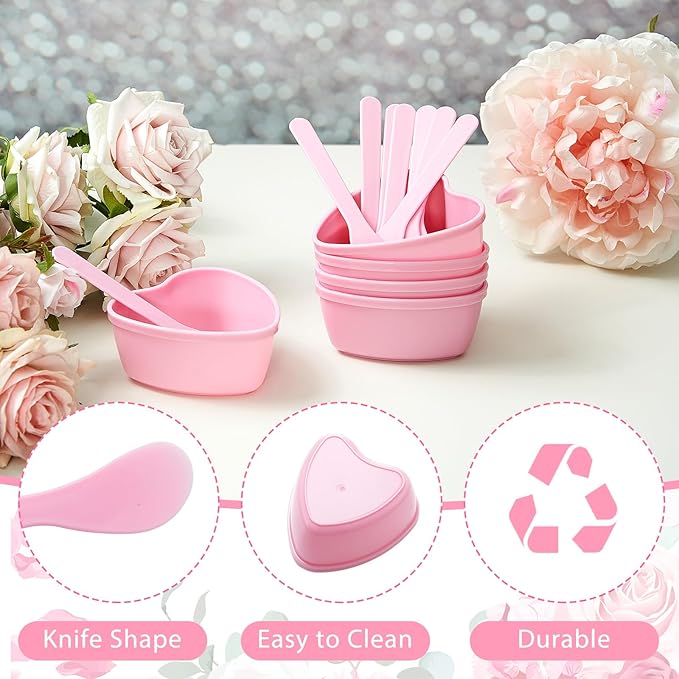10 Sets Facial Bowls Plastic Heart Shaped Facial Mask Mixing Set with Spatula Pink Facemask Bowl DIY Skin Care Mixing Tool Kit Esthetician Supplies for Lady Women Home Beauty Salon