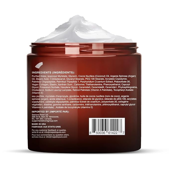 Majestic Pure Whipped Argan Oil Moisturizer Face Cream for Women & Men - With Vitamin E A, Collagen & Ceramides - Hydrates Dry Skin, Oily Skin, Reduces Appearance of Fine Lines – 8oz