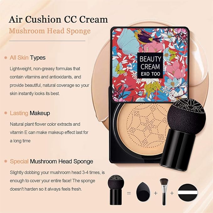 2PCS Mushroom Head Air Cushion CC Cream Foundation, Mushroom Head