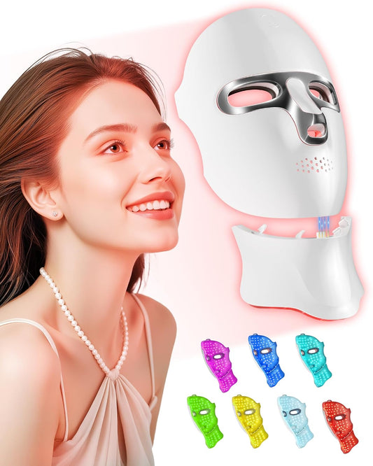 FOLOKE Red Light Therapy Mask for Face & Neck, LED Face Light Therapy,USB C Rechargeable,Infrared Mask for Home Working Travel Yoga
