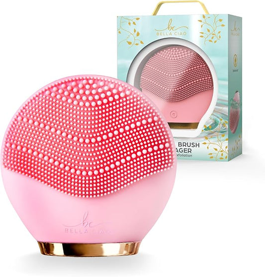 Bella Ciao Facial Cleansing Brush and Massager, Silicone Face Exfoliator - Cordless, Soft, Vibrating Face Brush, Facial Cleanser for Women, Pore Cleaner - Splashproof, Battery Operated, Pink