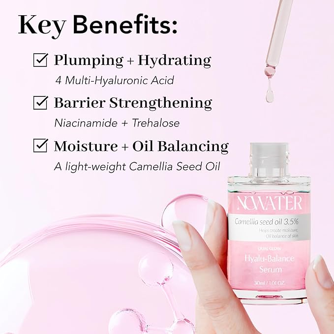 NOWATER Hyaluronic Acid Face Serum for Sensitive Skin - Niacinamide, Galactomyces – Anti-Aging, Hydrating, Light-weight – Fragrance-Free, Clean Korean Skin Care (1.01 fl.oz)