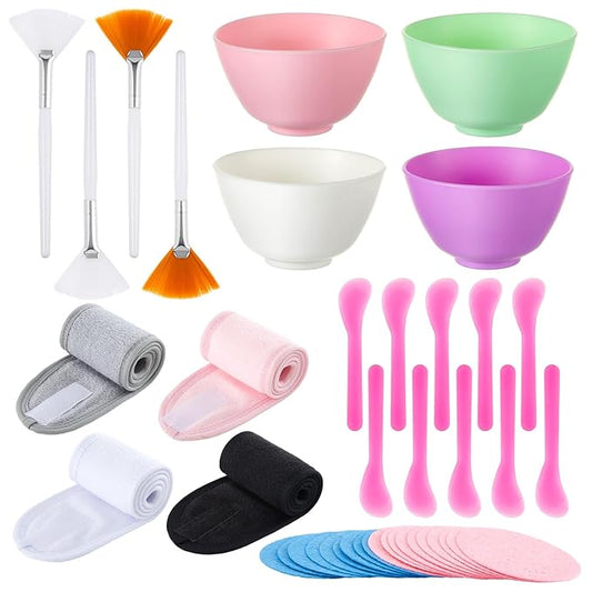 37 Pcs Face Mask Mixing Bowl Set for Esthetician Supplies Tool Kit with Facial Mask Bowl Stick Spatula Soft Brushes Wet Puff Headband Clay Applicator Tools