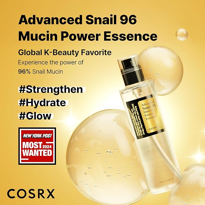 COSRX Snail Mucin 96% Power Repairing Essence 3.38 fl.oz 100ml, Hydrating Serum for Face with Snail Secretion Filtrate for Dull Skin & Fine Lines, Korean Skin Care