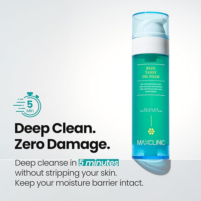 [K-Beauty] Blue Tansy Oil to Foam - All-in-One Korean Face Wash OilBased Foaming Facial Cleanser - Excess Sebum & Oil Control - Makeup Deep Cleansing Oil for All Skin Types (3.88 fl oz)