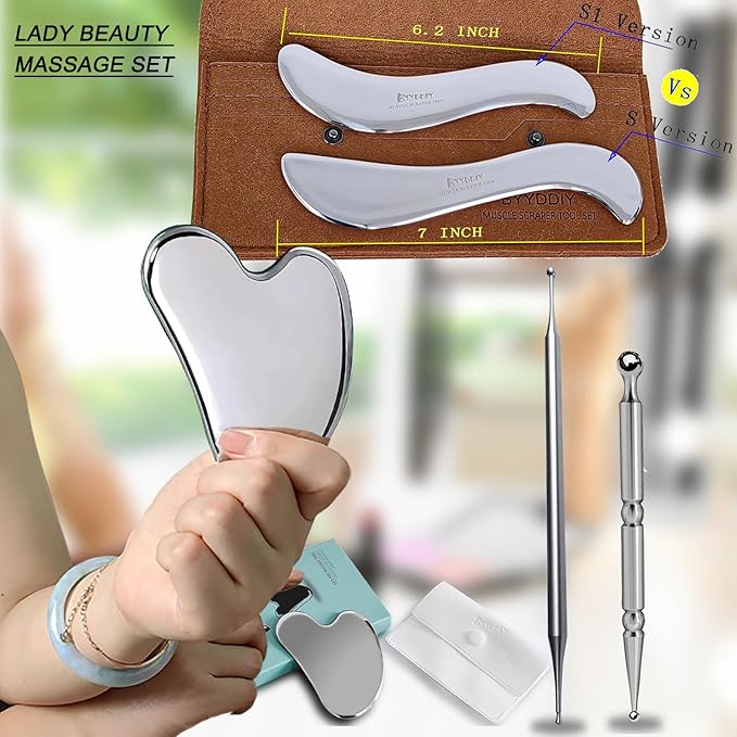 BYYDDIY 17 in 1 Stainless Steel Gua Sha Muscle Scraper Tools Family Kit, Scraping Massage Tool,Massage Scraper Tools for Physical Therapy (17in1)
