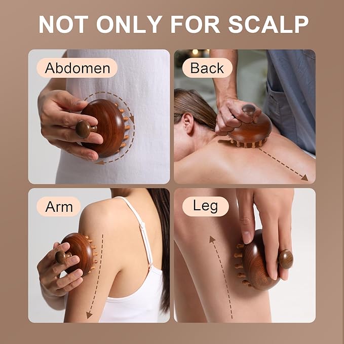 Wooden Scalp Massager for Hair Growth｜Full Body Massage Tool｜Scalp Brush｜Gua Sha｜Portable Massage Tool