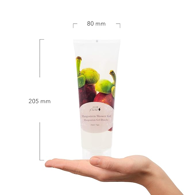 100% PURE Mangosteen Shower Gel Natural Foaming & Hydrating Body Wash - Deeply Moisturizing Gentle Soap Cleanser for All Skin Types, Even Sensitive - Gluten-Free - 8 Fl Oz