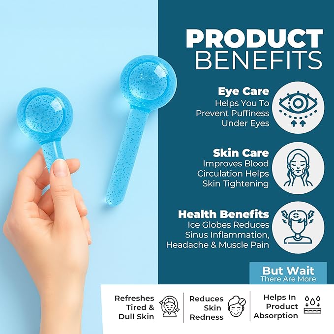 Ice Globes for Face 2Pcs – Enhancing Daily Beauty with Ice Globes for Facials, Skin Tightening & Anti-Aging – Perfect Facial Ice Globes for Puffiness & Wrinkles of Face, Neck & Eyes – Blue