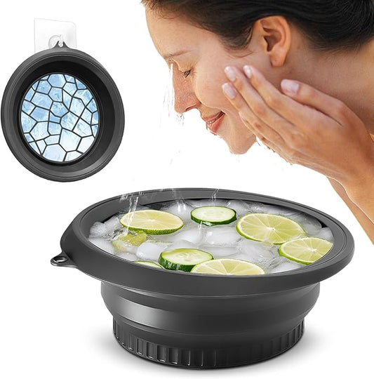 Face Bowl for Ice with Built-in Ice Tray, Collapsible Facial Ice Bath Bowl for Skin Tightening, Acne Relief Cold Plunge Therapy, Portable Spa Tool for Home & Travel