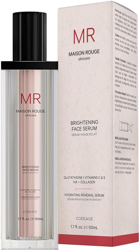 Maison Rouge Brightening Face Serum by Codeage - Glutathione Serum, Vitamin C, E, Hyaluronic Acid, Collagen - Radiance Enhancing - Parabens and Sulfates-Free - Refillable - All Skin Types - 1.7 fl oz