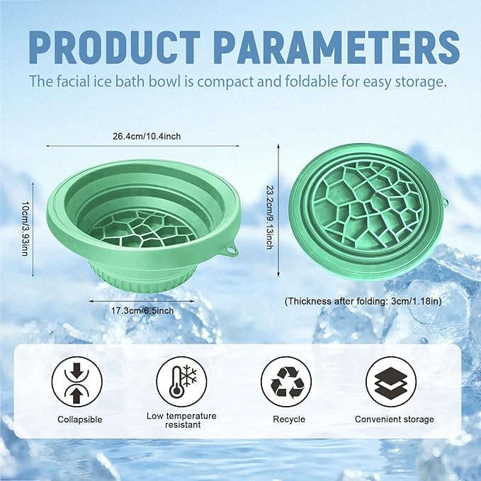 Ice Facial Folding Washbasin, Face Dunk Bowl Ice, Face Plunge Bowl, Silicone Facial Bowls Cold, for Home, Travel & Parties