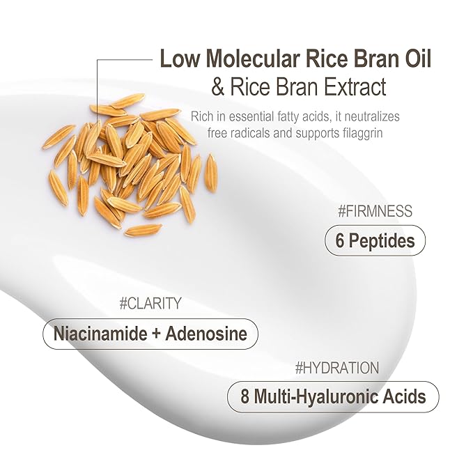 HAYEJIN RiceFila Moisturizing Cream - 50HR Hydrating Day and Night Moisturizer Face Cream with Niacinamide, 8 Hyaluronic Acids & 6 Peptides - Lightweight & Layerable Vegan Korean Skincare 1.69 fl oz