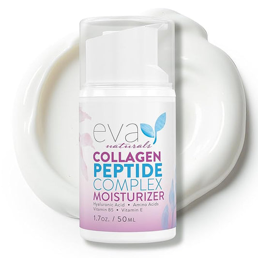 Eva Naturals Collagen Peptide Complex Moisturizer – Face Cream with Multi-Peptides, Hyaluronic Acid, Amino Acids, Vitamin B5 and E – Rich Night Lotion for Youthful Glow and Fine Line Care – 1.7 Fl Oz