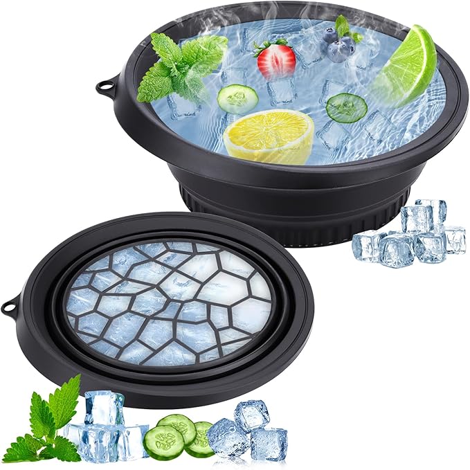 Face Bowl for Ice with Built-In Icetray – Collapsible Silicone Facial Ice Bath Bowl for Easy Storage & Carrying,Face Ice Bath Bowl for Cold Plunge Therapy,Facial Plunge Bowl for Home & Travel (Black)