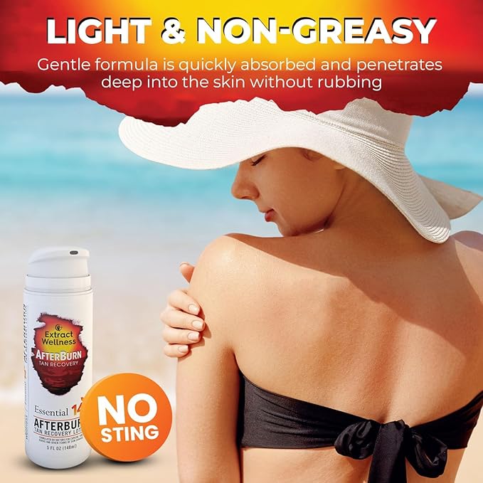 All-in-One AfterBurn Tan Recovery Lotion – Doctor-Formulated Aftersun Lotion w/Natural Ingredients & 14 Essential Oils for All Ages – After Sun Care for Deep Hydration & Peeling Minimization