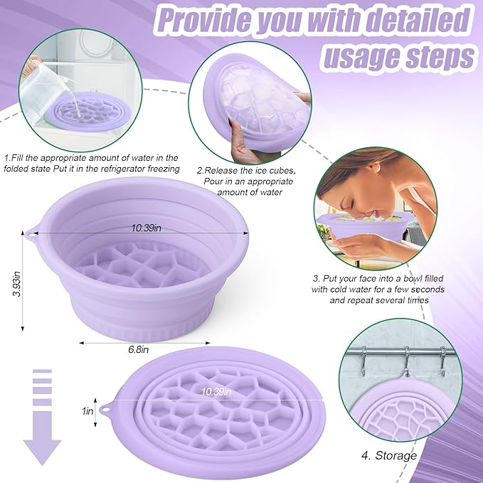 Palksky Face Ice Bath Bowl with Built-in Icetray, Silicone ICES Facial Bowls Collapsible Washbasin, Facial Plunge Bowl, Face Icebath at Home for Skin Tightening, Acne Relief, Purple