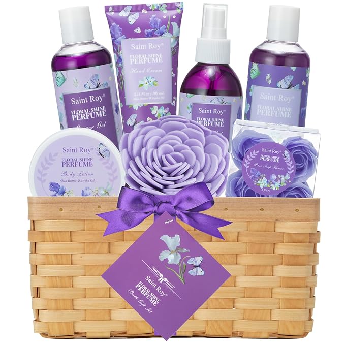 Mother's Day Gifts for Mom Gift Basket for Women, Luxury 11Pcs Floral Perfume Scents Bath and Body Home Spa Gift Kit with Bubble Bath, Body Lotion, Self Care Gifts Basket for Her, Birthday Gifts