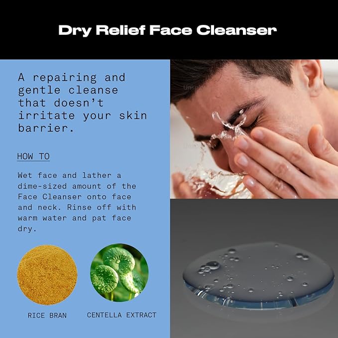 Hawthorne Men's Ultra Moisturizing Dry Relief Face Wash Cleanser For Dry Sensitive Skin. Soothing Vitamin E, Aloe Vera. Fragrance-Free. Natural Ingredients, Vegan, Sulfate Free. 2-Pack, 4 Fl. Oz. Each