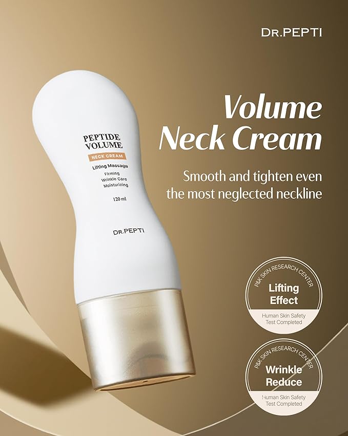 DR. PEPTI Peptide Volume Neck Cream - 2-in-1 Age-Defying Neck Creams for Tightening and Firming w/Built-in Gua Sha Neck Massager – Power Lift Neck Contour Cream with Collagen & Peptides 4.2 fl oz