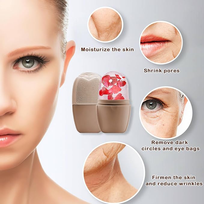 XHJRI Ice Face Roller Massager,Ice Cube Roller for Face, Eyes and Neck Naturally Conditioning and Skin Care,De-Puff Eye Bags,Reduce Migraine Pain,Reusable Massage Silicone Ice Mold (New Coffee)